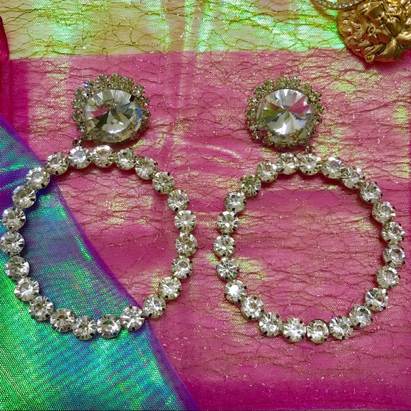 Earrings Dazzling Hoops Large Gem. Post. (Available in Silver) - Picture 3 of 8